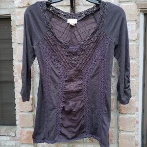 Meadow Rue lace medley gray purple top XS